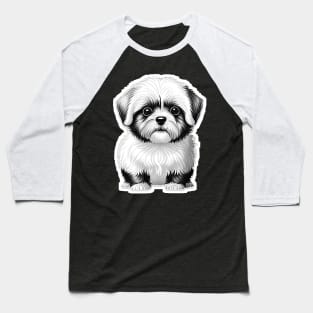 Black & White Cartoon Illustration of a Havanese Puppy Baseball T-Shirt